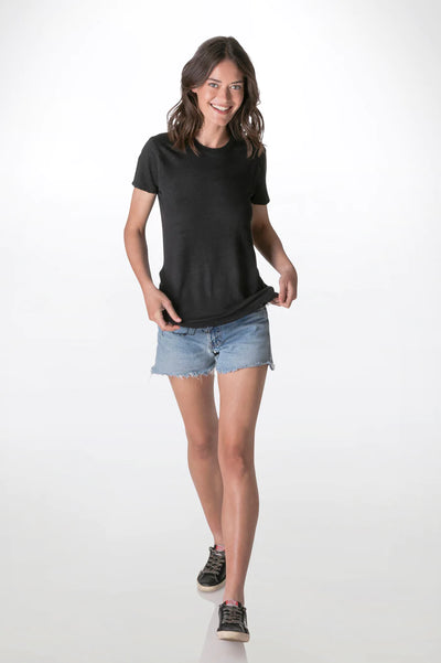 Crew Neck Linen T-Shirt Black/Grey
