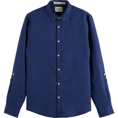 Navy blue linen shirt with sleeve roll-up
