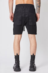 Black drop crotch shorts