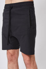 Black elastic drop crotch shorts
