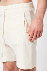 Off white elastic drop crotch shorts