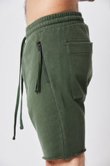 Green cotton drop crotch shorts