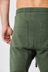 Green cotton drop crotch shorts