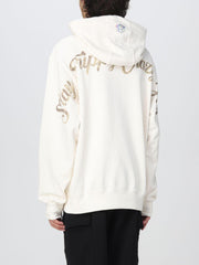 Graphic embroidered-logo white hoodie