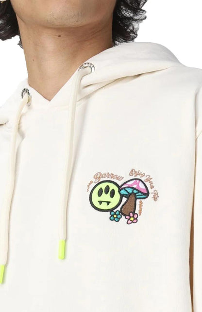 Graphic embroidered-logo white hoodie