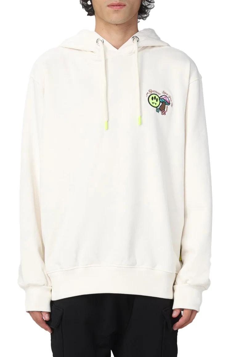 Graphic embroidered-logo white hoodie