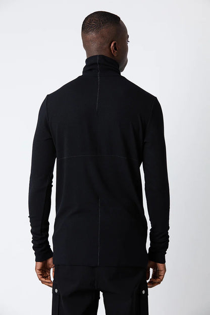 Fine-Ribbed Roll-Neck Black Jumper