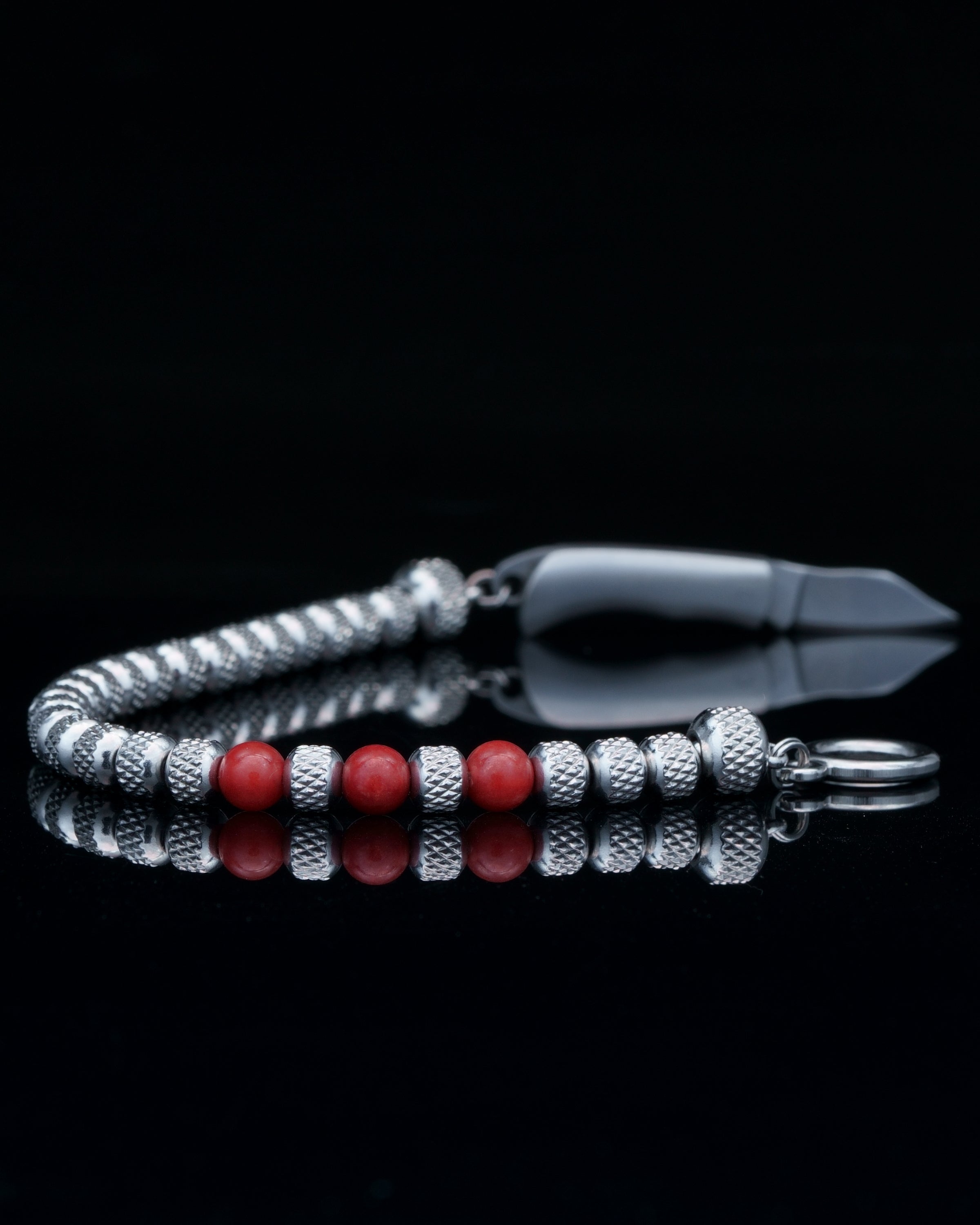 Rudraksh Steel Dark Red Bracelet