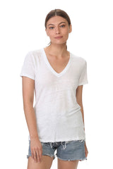 V neck linen t-shirt White