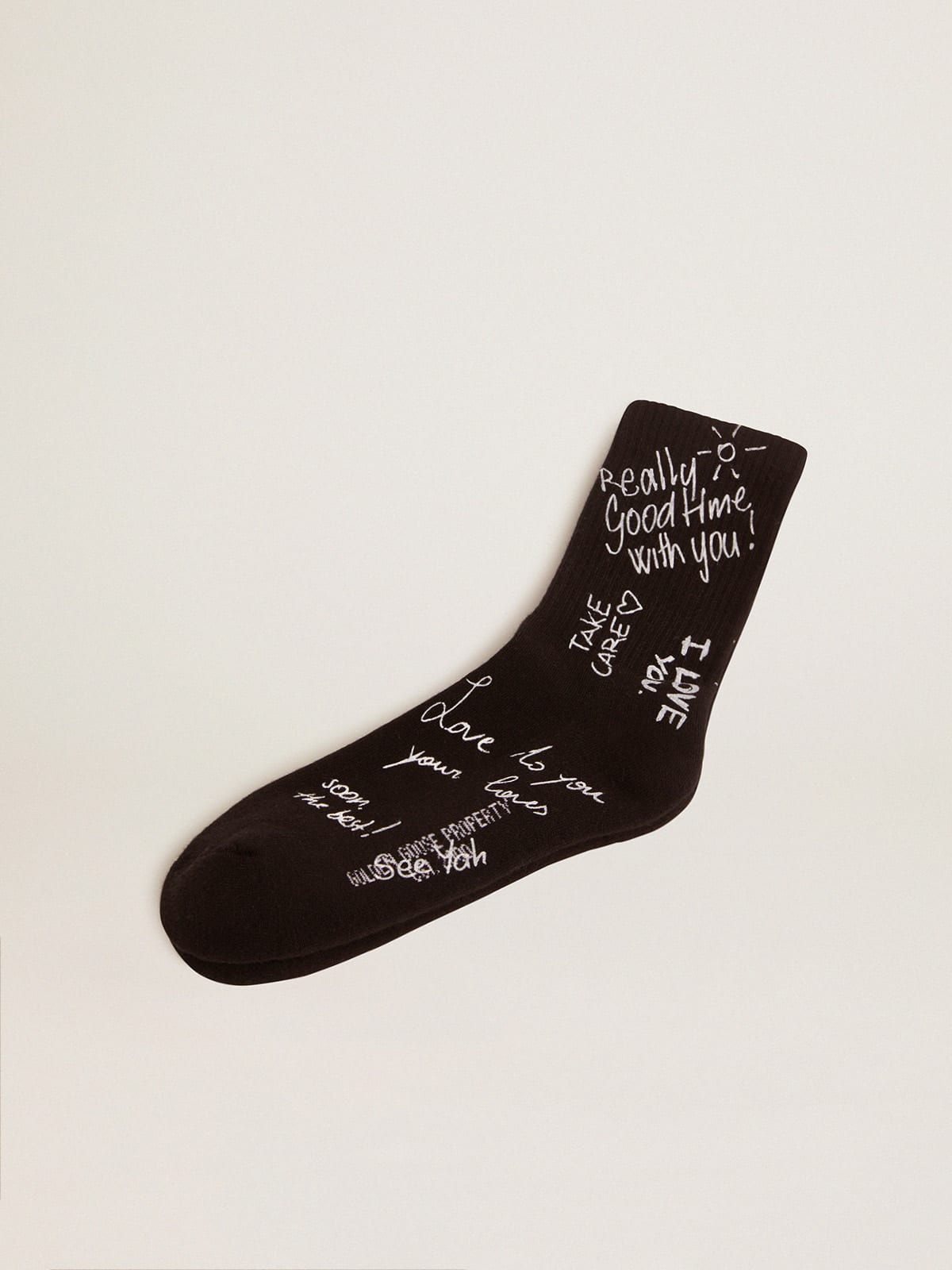 White Golden Statement Lettering On Black Socks