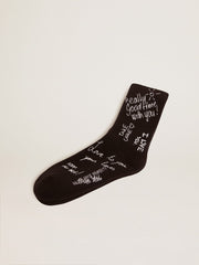 White Golden Statement lettering on black socks