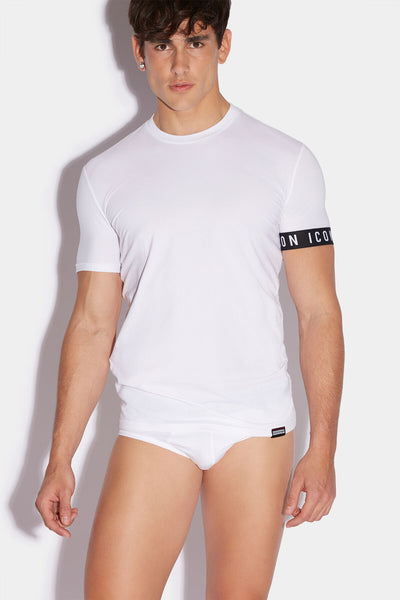 White Icon Band Round Neck T-Shirt