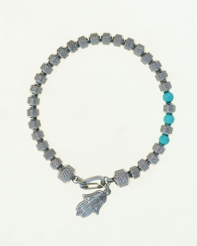 Rudraksh Steel Tourquize Bracelet
