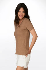 V neck linen t-shirt Sand/Desert taup
