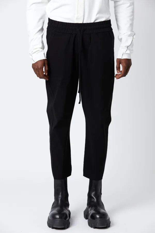 Elastic Waist Straight Leg Black Trousers