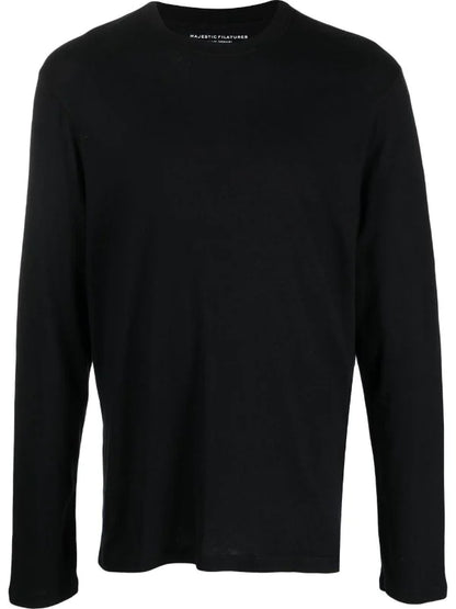 Men Crew Neck Long-Sleeved Black T-Shirt