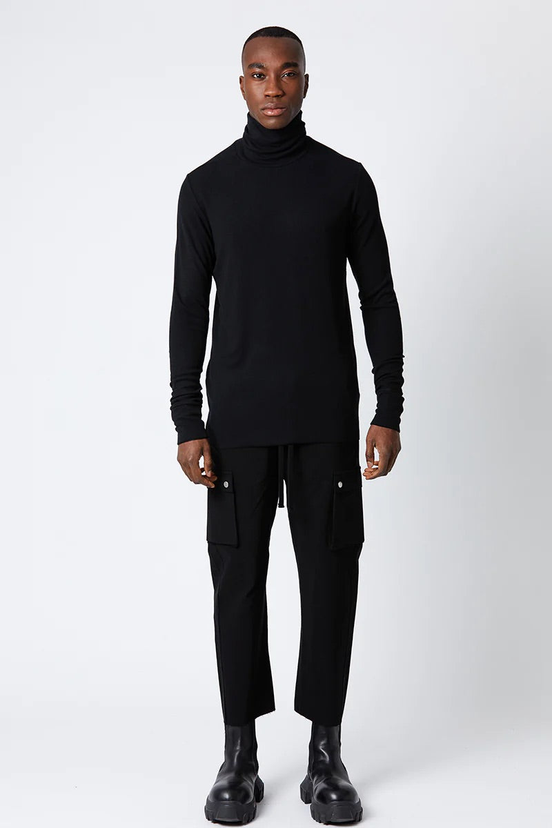 Fine-Ribbed Roll-Neck Black Jumper