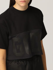Black logo print crop T-shirt