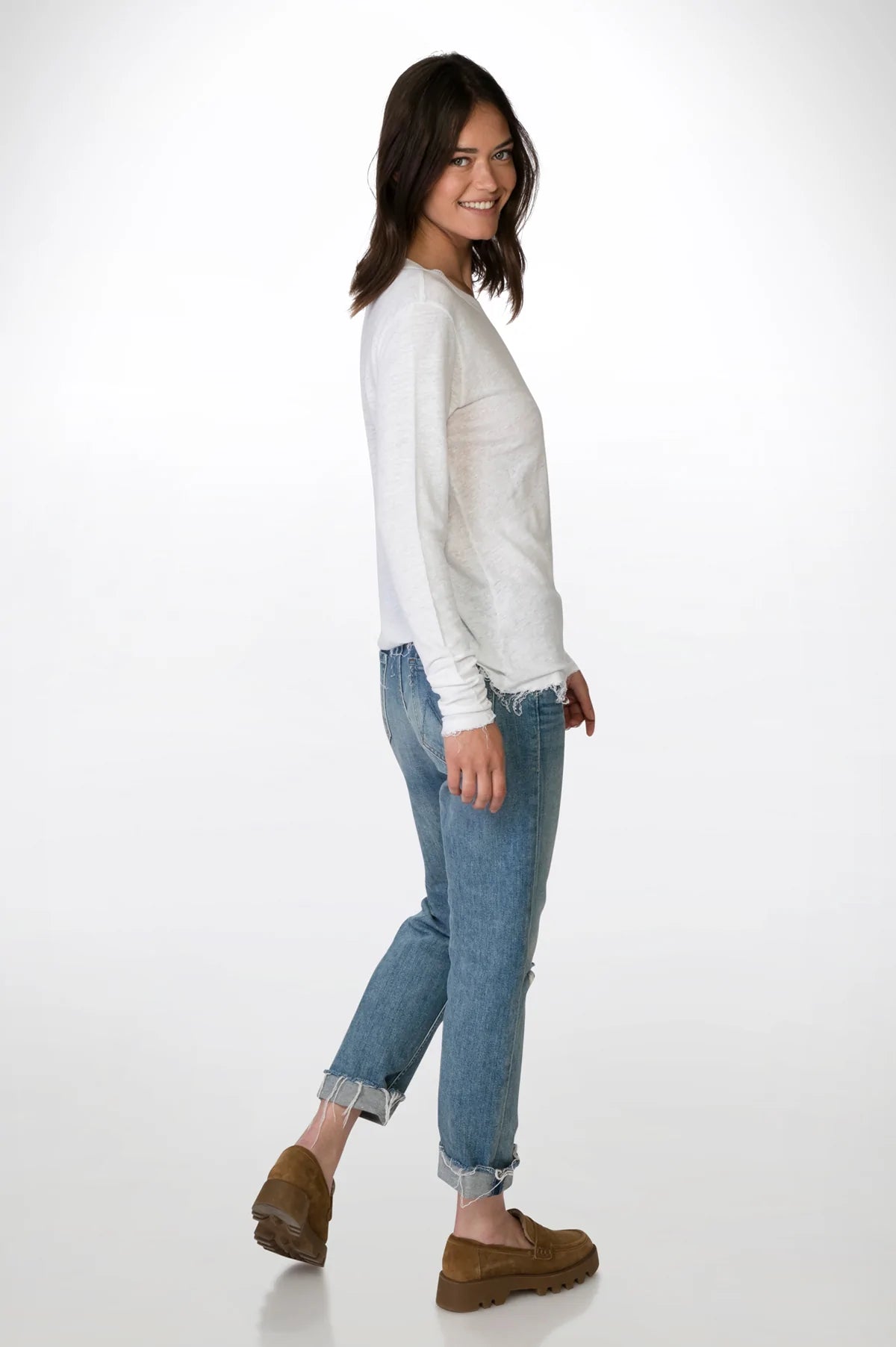 Linen long sleeves c - White