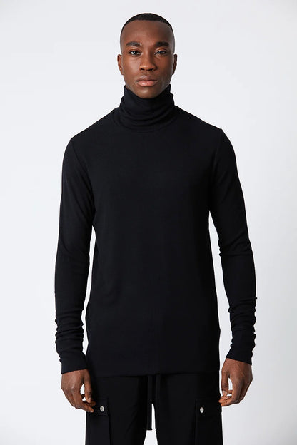 Fine-Ribbed Roll-Neck Black Jumper