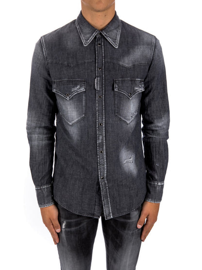 Washed black Western Shirt