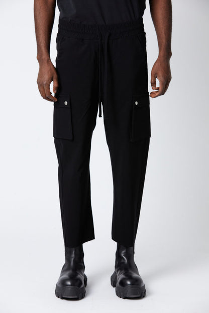 Drawstring Cargo Black Trousers