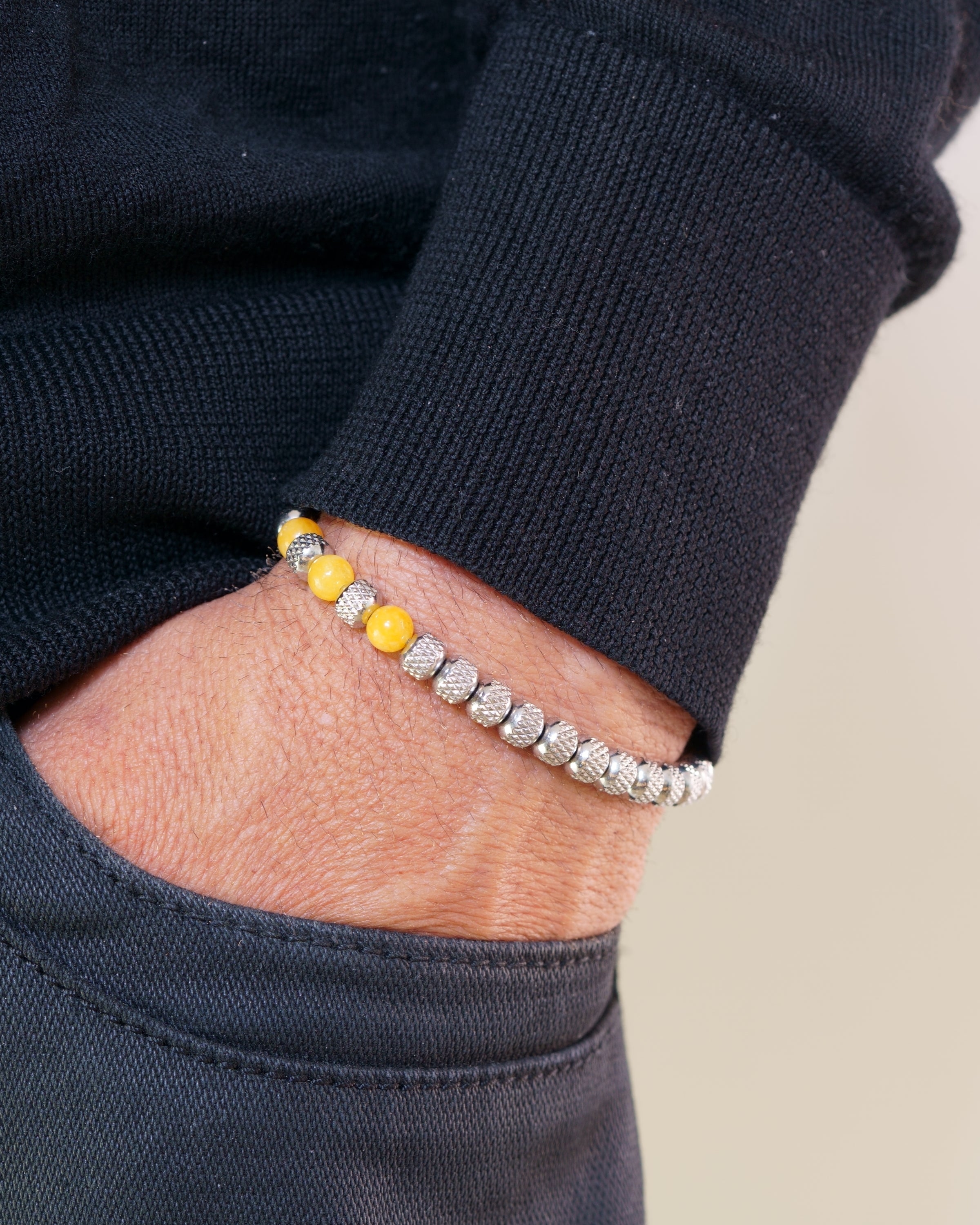 Rudraksh Steel Yellow Bracelet