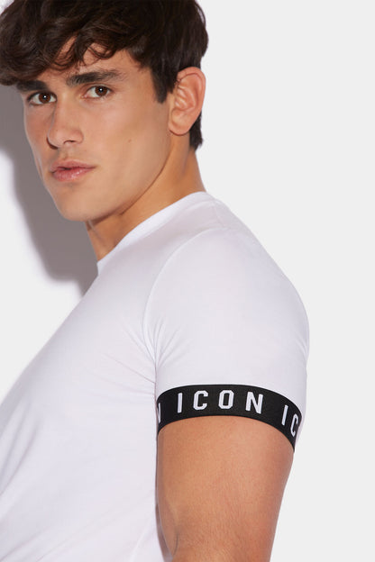 White Icon Band Round Neck T-shirt