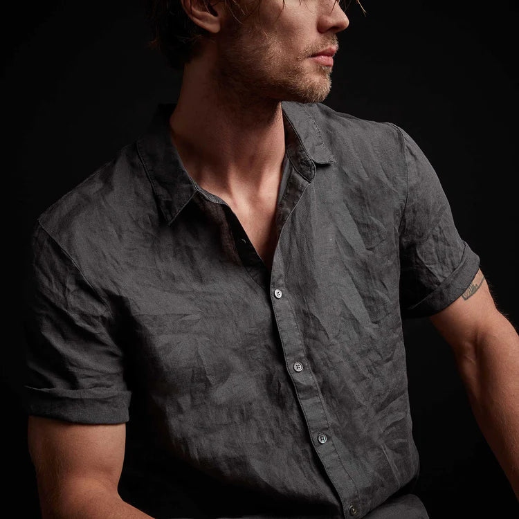 Garment Dyed Short Sleeve Linen Shirt