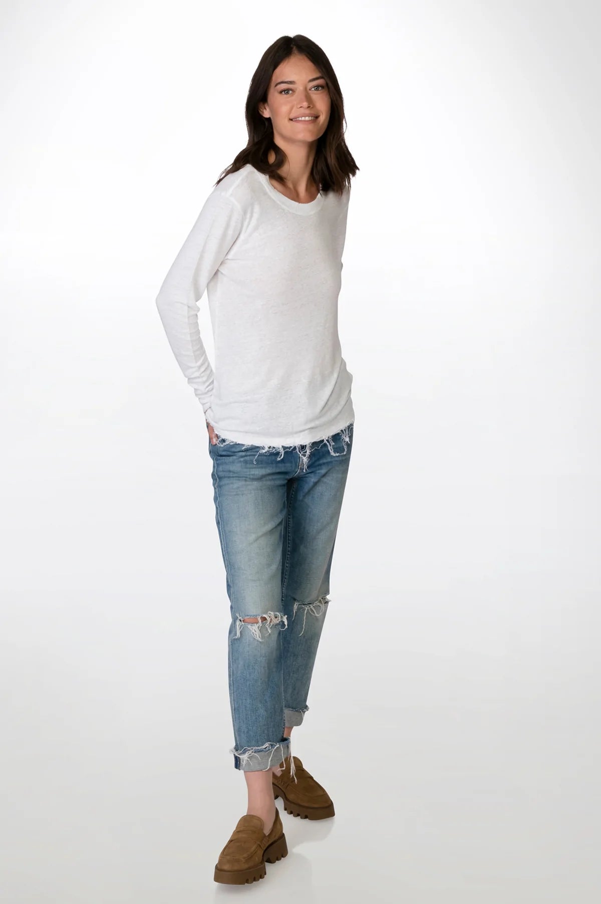 Linen long sleeves c - White