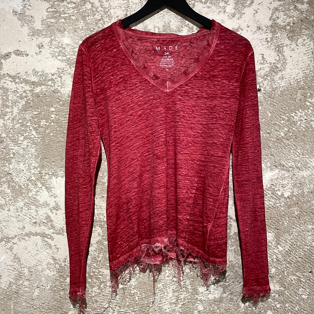 Linen long sleeves v - Vege red