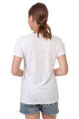 V neck linen t-shirt White