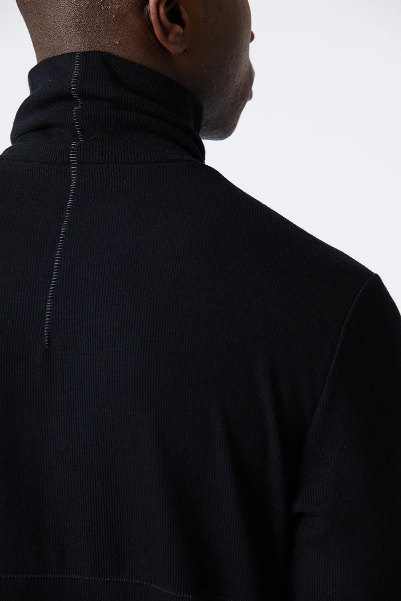 Fine-Ribbed Roll-Neck Black Jumper