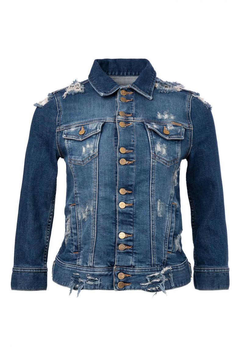 Dark used crack denim jacket