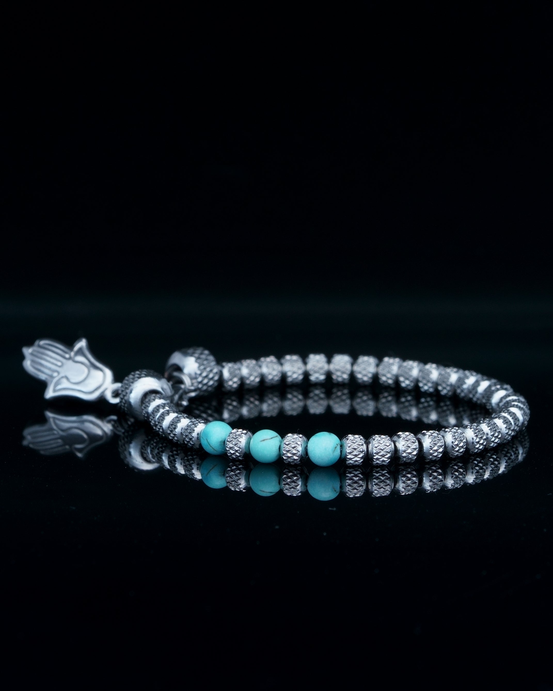 Rudraksh Steel Tourquize Bracelet