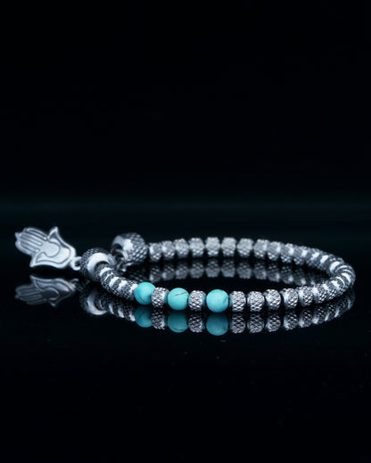 Rudraksh Steel Tourquize Bracelet