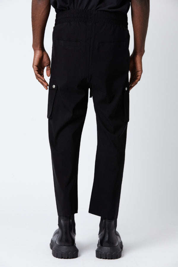 Drawstring Cargo Black Trousers