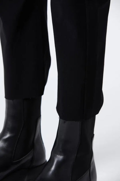 Elastic Waist Straight Leg Black Trousers