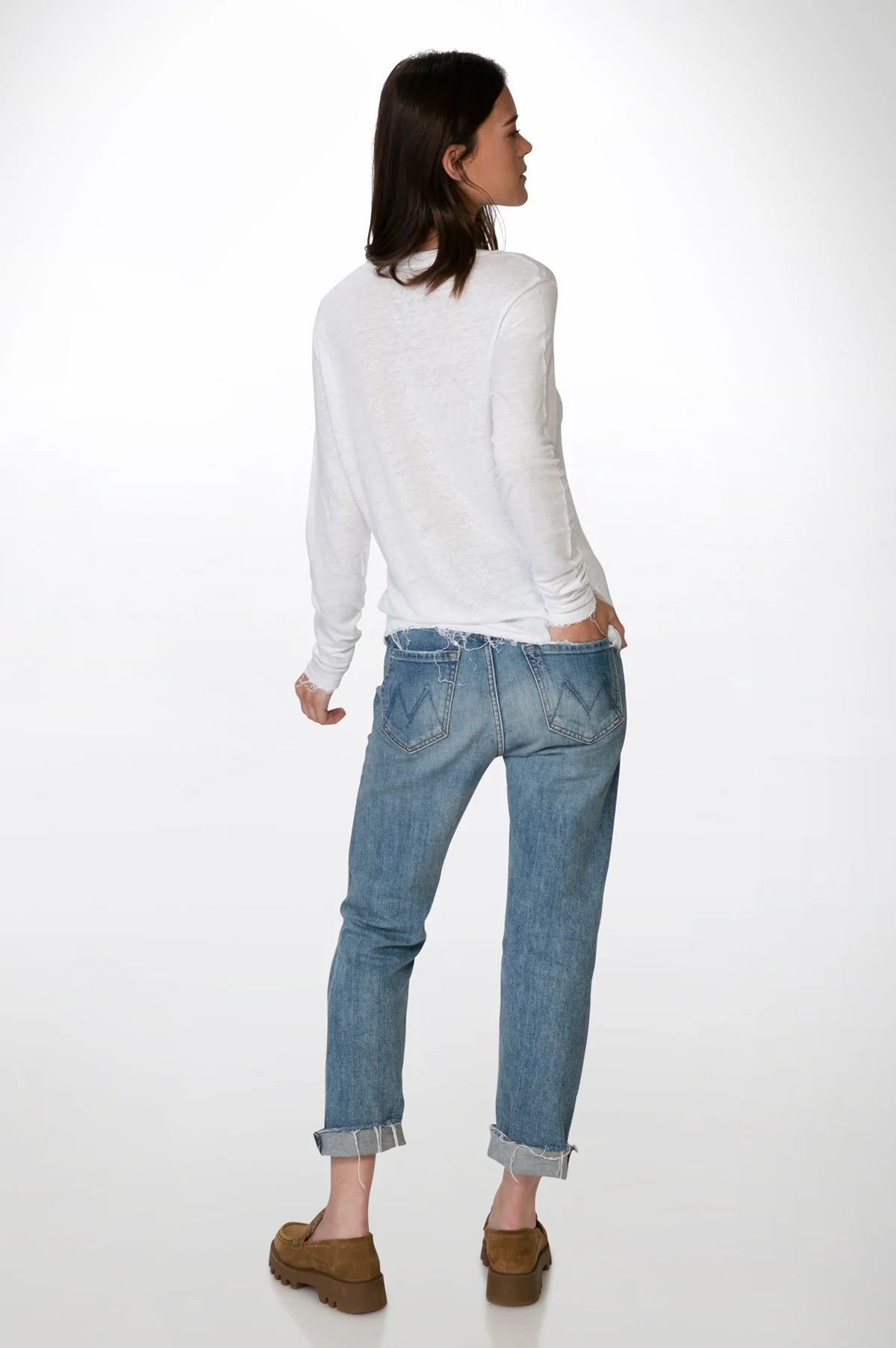 Linen long sleeves c - White