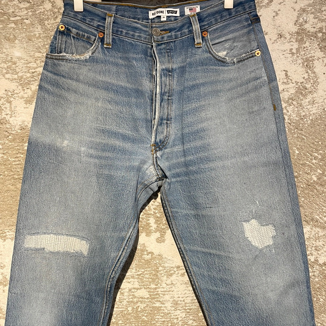 Indigo high rise stove pipe jeans